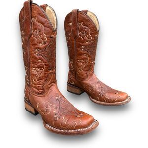 Circle G Cognac Embroidered Cowgirl Leather Cowboy Boots Women’s size 7.5